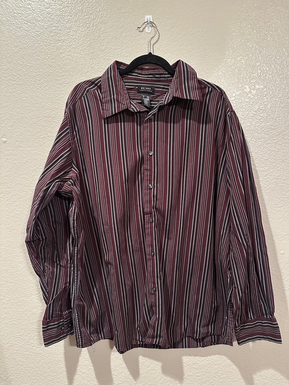 Axcess Claiborne Company Red Black Grey White Stripped Dress Shirt Sz XXL